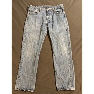 Levis 501 Jeans Mens 36x30 Blue Denim Pants Button Fly Faded Light Washout 2012
